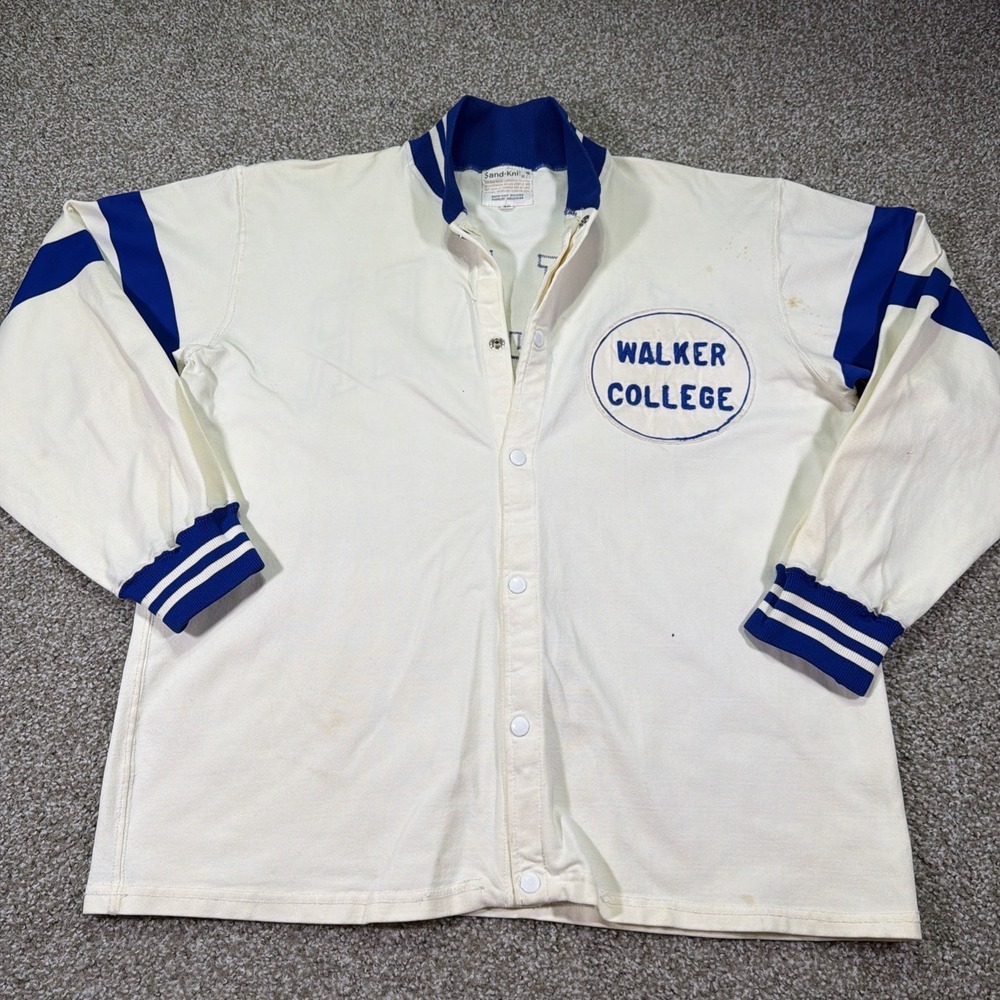 Vintage Walker College Sand Knit 70s Snap Button Varsity Jacket Size 46 XL